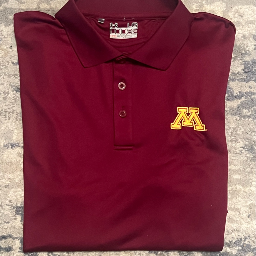 Under Armour Minnesota Golden Gophers Polo Shirt Men’s Large HeatGear Maroon